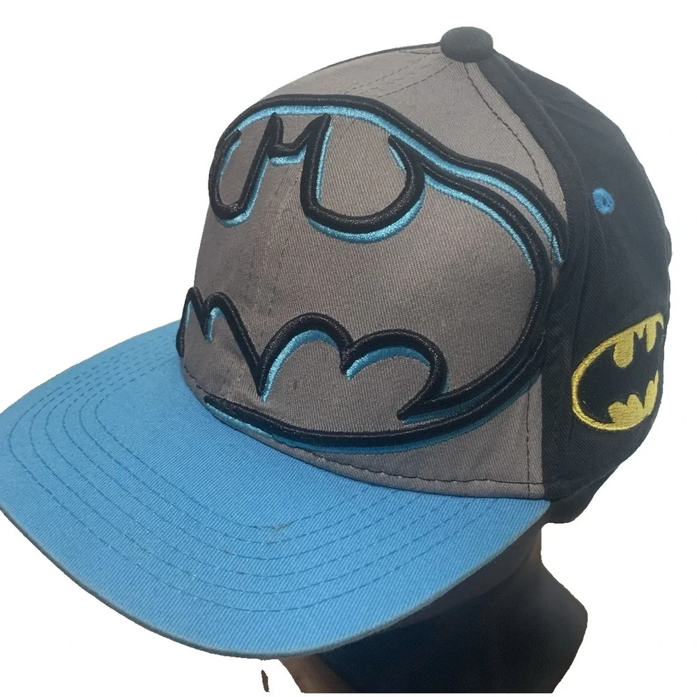 Batman DC Comics Kids‎ Snapback Hat Black Grey Blue Embroidered Flat Brim Cap